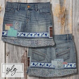 Old Navy Denim Mini Skirt Patchwork Jean Boho Blue Purple Aqua Womens 6